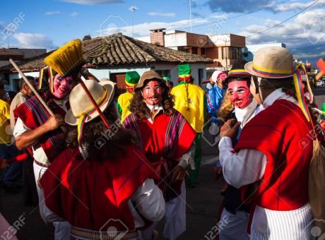 Nayon, Ecuador, July 24, 2015: Popular festivities in the town of Nayon, processions and parades are held in the streets of the town.